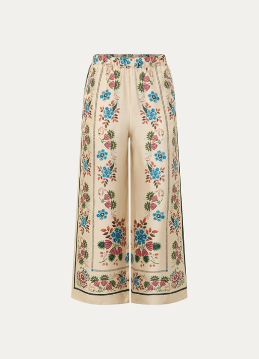 Max Mara Snack high waist wide fit pantalon van zijde met print - voorkant 3 beige