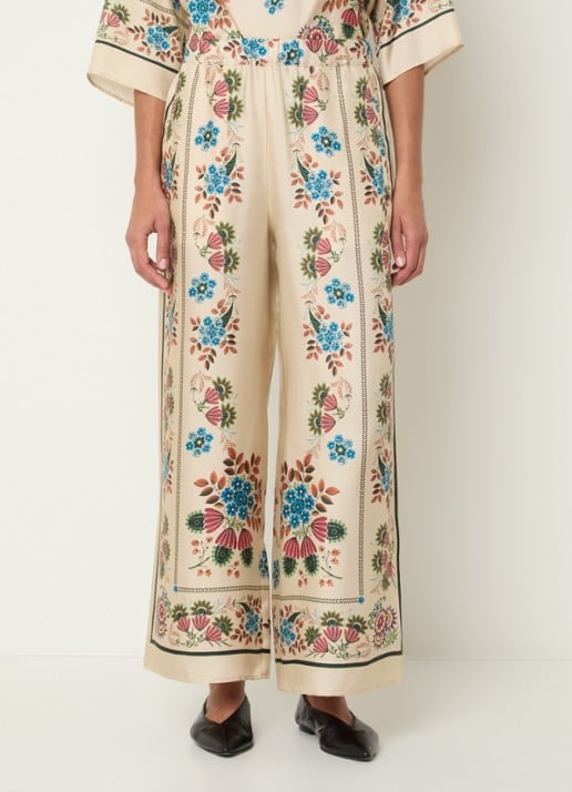 Max Mara Snack high waist wide fit pantalon van zijde met print