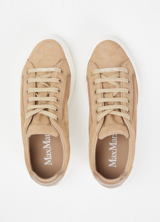 Max Mara Sneaker van suède met details van leer - detail 2 zand