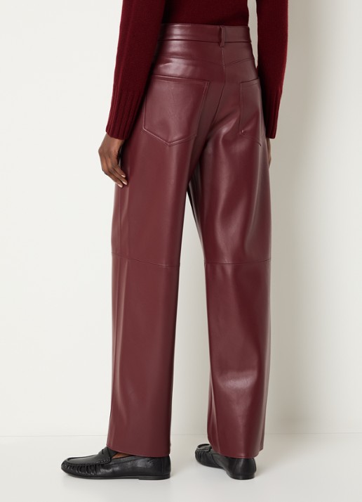 Max Mara Sospiro high waist straight broek van imitatieleer met steekzakken - achterkant bordeauxrood
