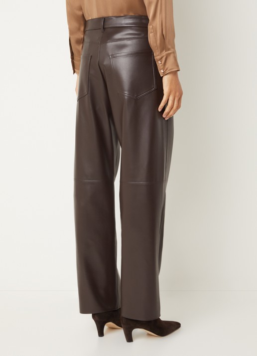 Max Mara Sospiro high waist straight broek van imitatieleer met steekzakken - achterkant 4 bruin
