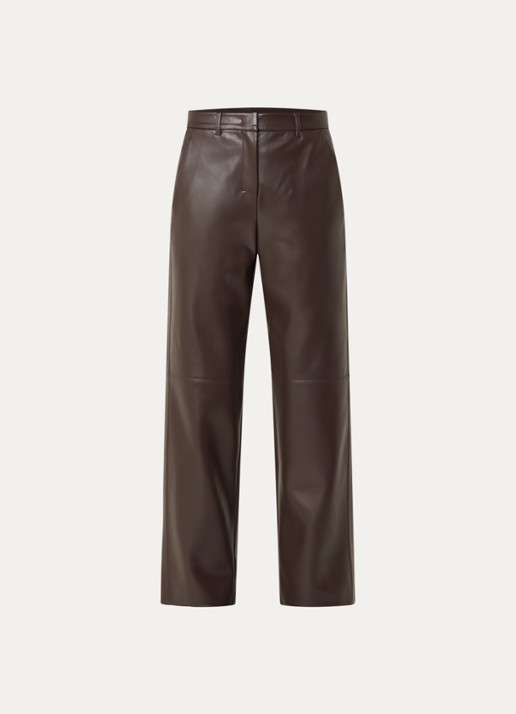 Max Mara Sospiro high waist straight broek van imitatieleer met steekzakken - voorkant bruin