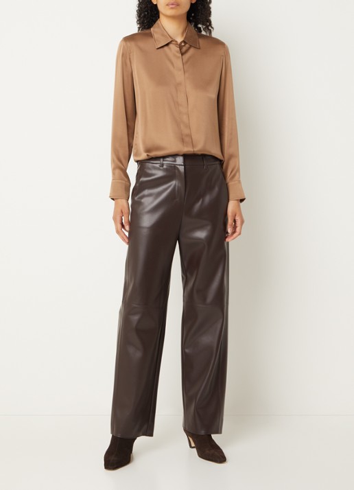 Max Mara Sospiro high waist straight broek van imitatieleer met steekzakken - voorkant 2 bruin