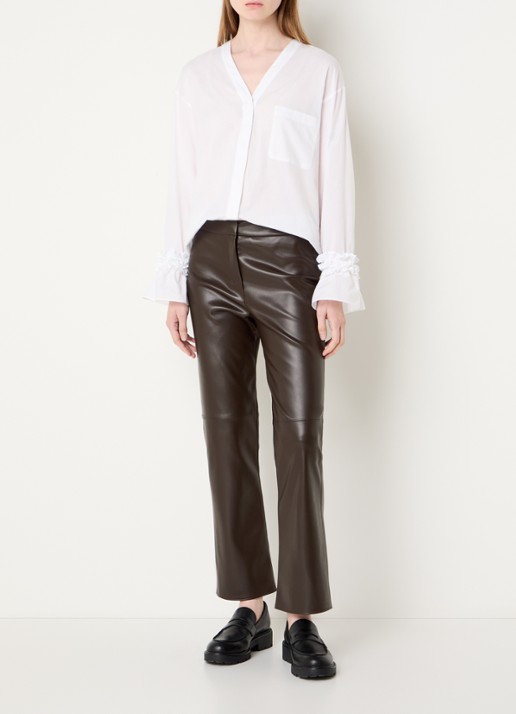 Max Mara Sublime high waist bootcut fit broek van imitatieleer - voorkant 3 donkerbruin