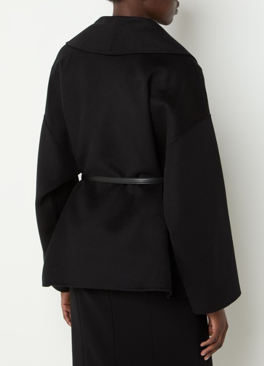 Max Mara Sughero mantel in kasjmierblend met ceintuur en steekzakken - achterkant zwart