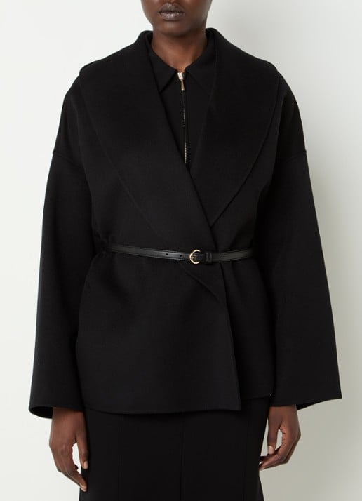 Max Mara Sughero mantel in kasjmierblend met ceintuur en steekzakken