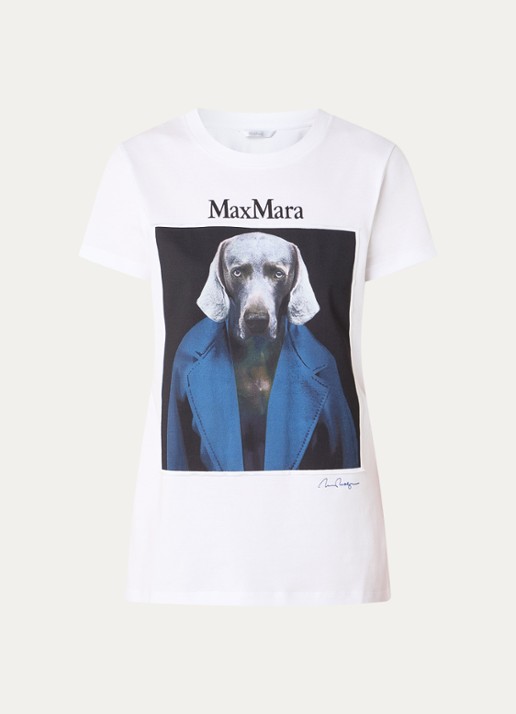 Max Mara T-shirt met front- en backprint - voorkant 3 wit