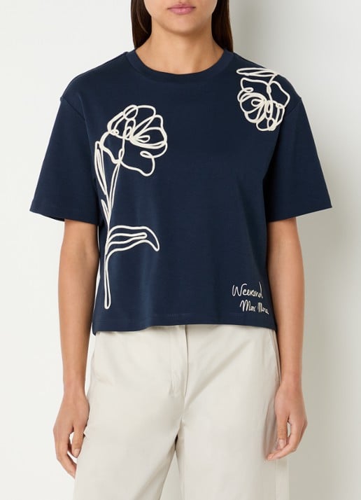 Max Mara T-shirt met logoprint - detail 2 donkerblauw