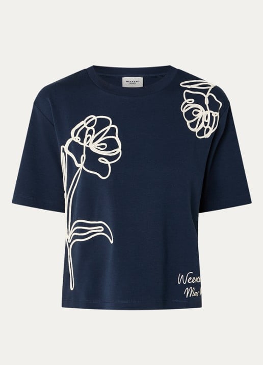 Max Mara T-shirt met logoprint - voorkant 3 donkerblauw