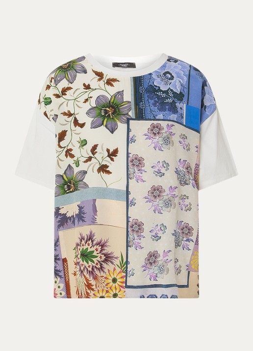 Max Mara T-shirt van zijde met print - voorkant 3 wit