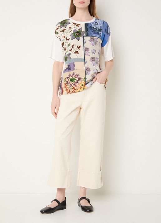 Max Mara T-shirt van zijde met print - voorkant 4 wit