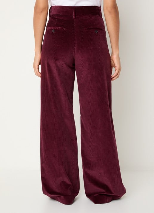 Max Mara Tania high waist wide fit broek van corduroy met steekzakken - achterkant bordeauxrood