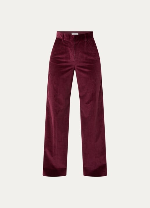 Max Mara Tania high waist wide fit broek van corduroy met steekzakken - voorkant 2 bordeauxrood
