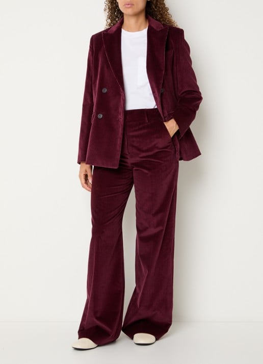 Max Mara Tania high waist wide fit broek van corduroy met steekzakken - voorkant 3 bordeauxrood