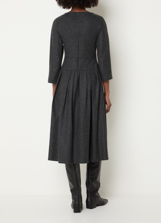 Max Mara Tania midi jurk in wolblend met plooien - achterkant donkergrijs