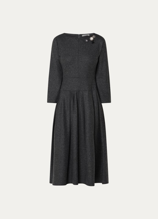 Max Mara Tania midi jurk in wolblend met plooien - voorkant 2 donkergrijs