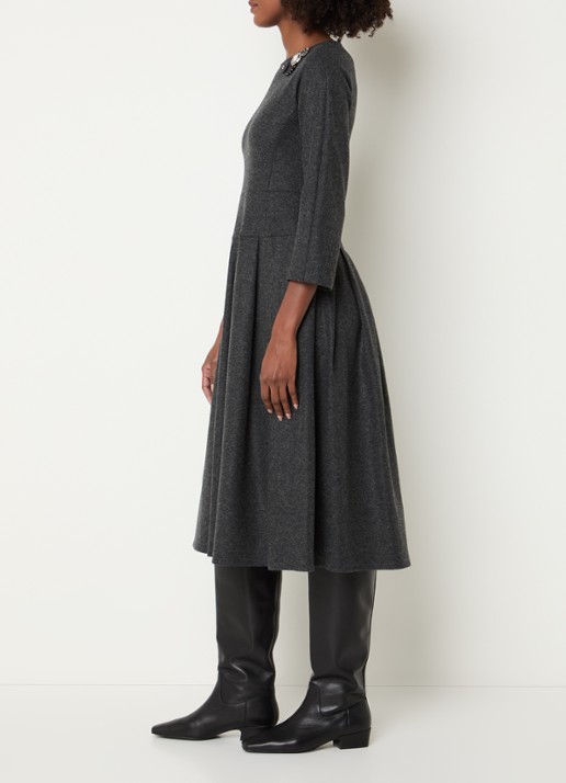 Max Mara Tania midi jurk in wolblend met plooien - voorkant 3 donkergrijs