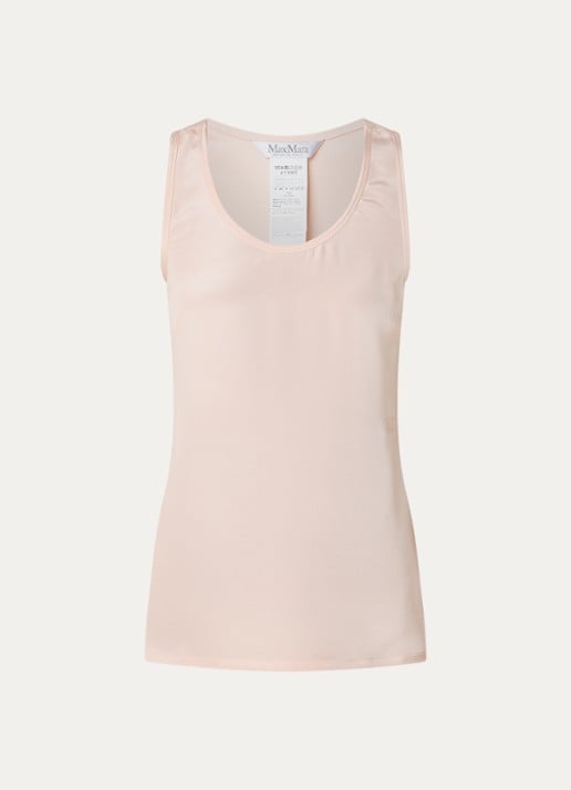 Max Mara Tanktop van zijde met logoborduring - voorkant 3 lichtroze