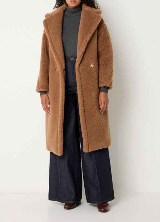 Max Mara Teddy double breasted mantel van kamelenwol met steekzakken  - voorkant 2 camel