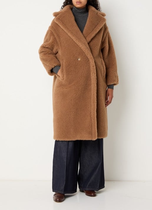 MaxMara Teddy double breasted mantel van kamelenwol met steekzakken