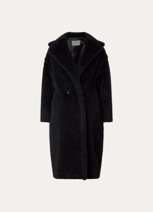Max Mara Tedgirl mantel in alpaca wolblend met steekzakken - voorkant 3 zwart