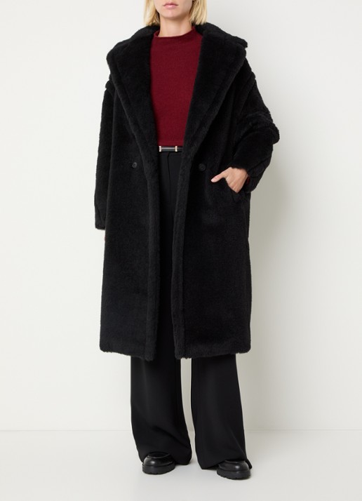 Max Mara Tedgirl mantel in alpaca wolblend met steekzakken - voorkant 4 zwart