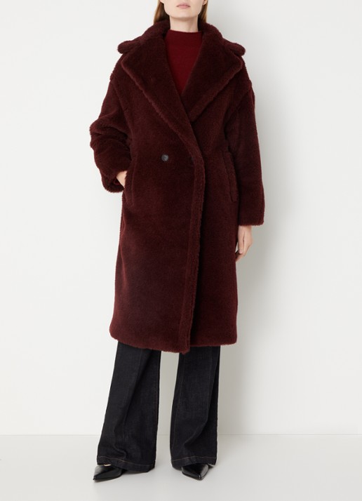 Max Mara Tedgirl mantel in alpaca wolblend met steekzakken - detail 2 bordeauxrood