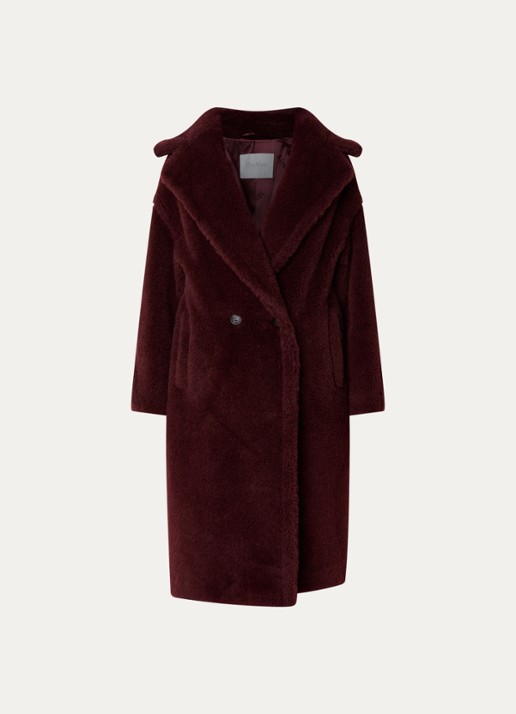 Max Mara Tedgirl mantel in alpaca wolblend met steekzakken - voorkant 3 bordeauxrood