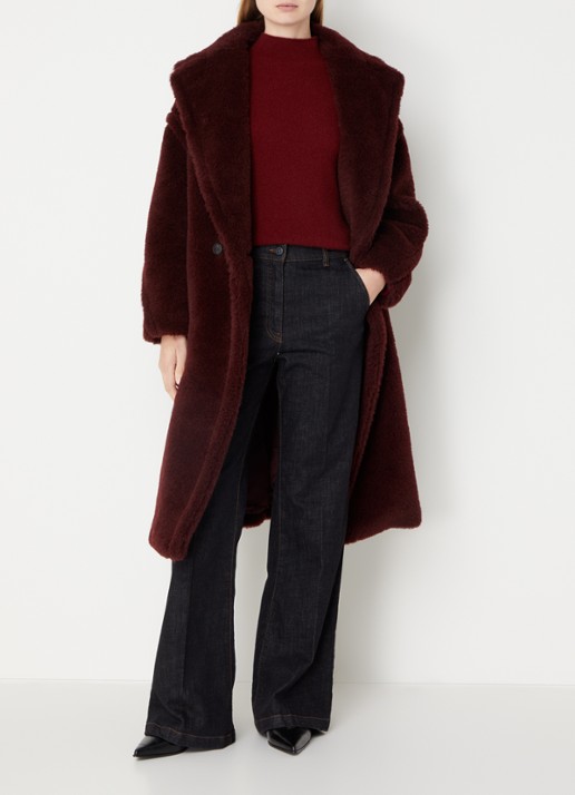 Max Mara Tedgirl mantel in alpaca wolblend met steekzakken - voorkant 4 bordeauxrood