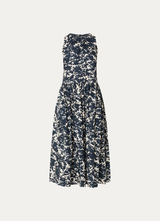 Max Mara Teresa midi jurk met print - voorkant 2 donkerblauw