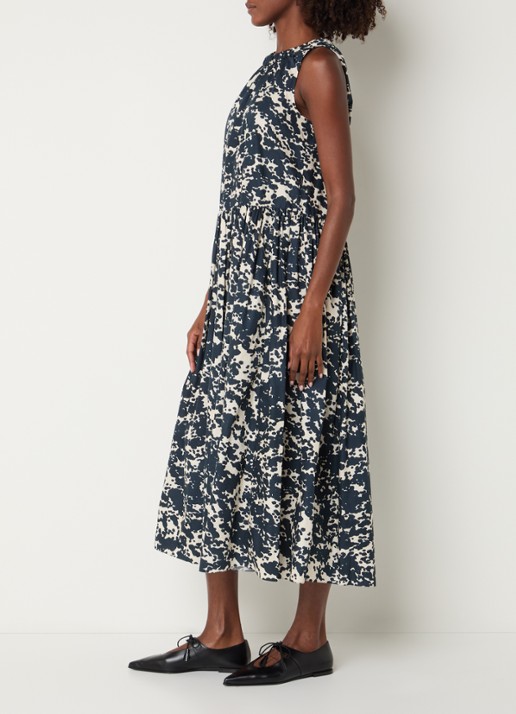 Max Mara Teresa midi jurk met print - voorkant 3 donkerblauw