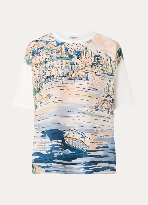 Max Mara Terzo T-shirt met print - voorkant 2 lichtblauw