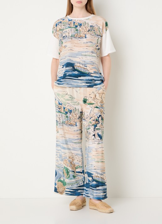 Max Mara Terzo T-shirt met print - voorkant 3 lichtblauw
