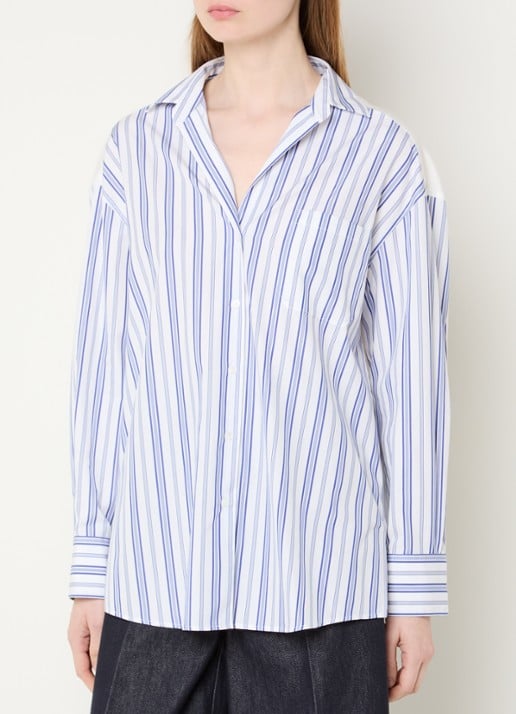 Max Mara Tessile blouse met streepprint en opengewerkt dessin - achterkant wit