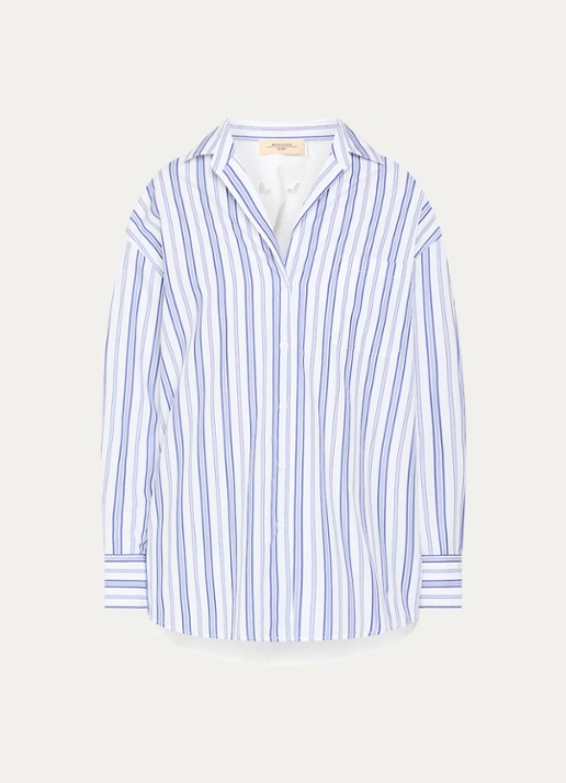 Max Mara Tessile blouse met streepprint en opengewerkt dessin - voorkant 2 wit