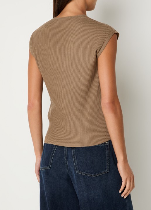Max Mara Top in wolblend met V-hals - achterkant camel