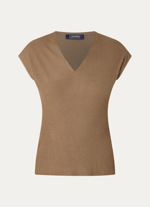 Max Mara Top in wolblend met V-hals - voorkant 2 camel