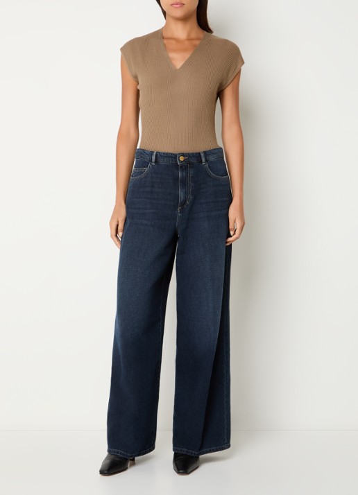 Max Mara Top in wolblend met V-hals - voorkant 3 camel