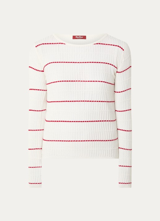 Max Mara Top in zijdeblend met streepprint - voorkant 3 ivoor