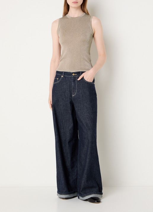 Max Mara Top met metallic finish - voorkant 4 khaki