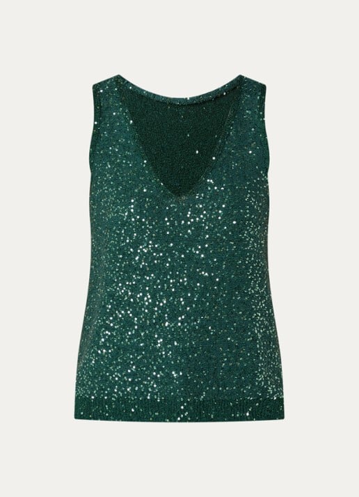 Max Mara Top met pailletten - voorkant donkergroen