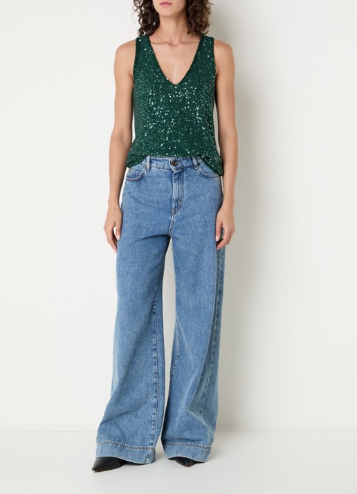 Max Mara Top met pailletten - voorkant 2 donkergroen