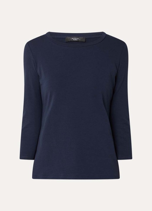 Max Mara Top met ronde hals - voorkant 3 donkerblauw