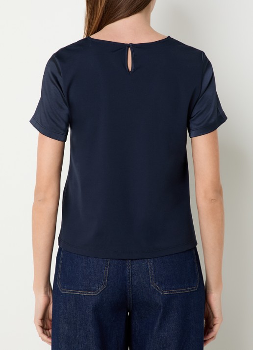 Max Mara Top van satijn met ronde hals - achterkant donkerblauw