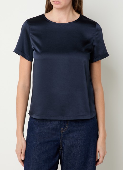 Max Mara Top van satijn met ronde hals - detail 4 donkerblauw
