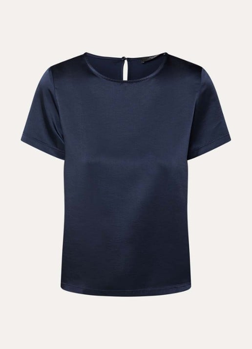 Max Mara Top van satijn met ronde hals - voorkant 2 donkerblauw