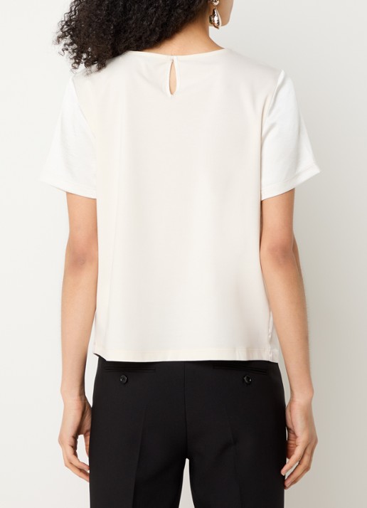 Max Mara Top van satijn met ronde hals - achterkant creme