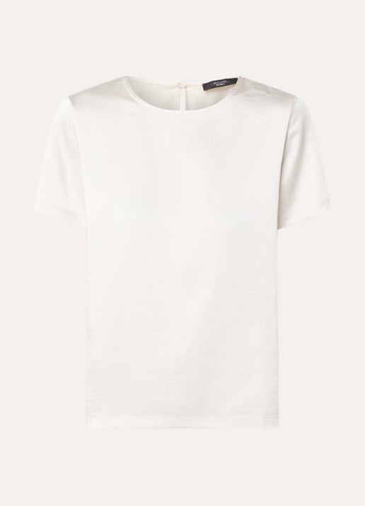 Max Mara Top van satijn met ronde hals - voorkant 3 creme