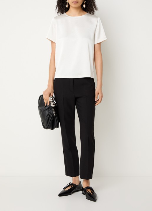 Max Mara Top van satijn met ronde hals - voorkant 4 creme