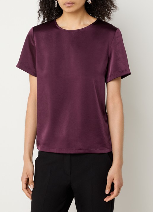 Max Mara Top van satijn met ronde hals - detail 2 bordeauxrood